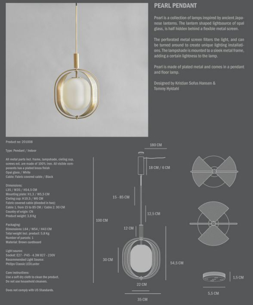 101 Copenhagen Pearl Pendant - Brass