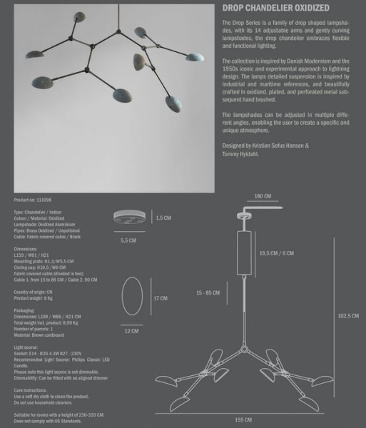 101 Copenhagen Drop Chandelier - Oxidized